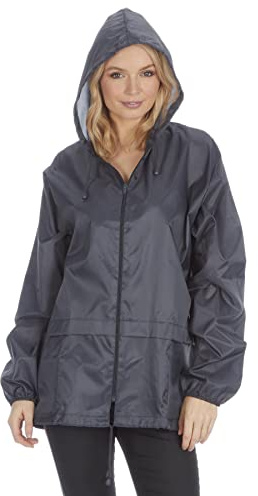Style It Up Unisex Mens Ladies Water Resistant Plain Raincoat Kagools Jacket Hooded Cagoule (Grey, 3XL)