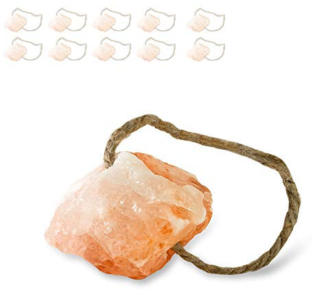 Hochwertiger Salzleckstein “Bergkristall” 8-10 Stück Leckstein mit Kordel, ca. 1 kg, für Kaninchen, Kleintiere, Katzen, Hunde und andere Tiere