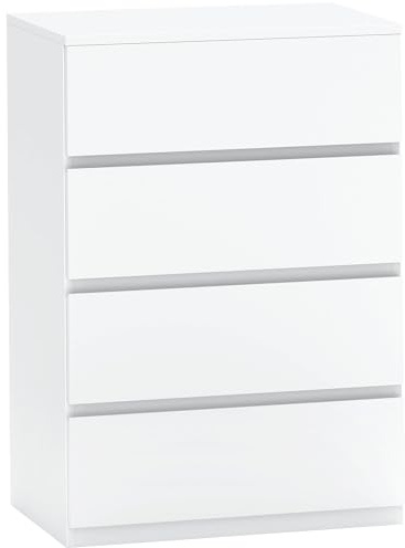 HOMCOM Kommode Schubladenschrank Sideboard mit 4 Schubladen, Büroschrank mit kippsicheren Zuglaschen, für Wohnzimmer, Schlafzimmer, Weiß, 55 x 33 x 80 cm