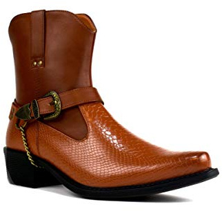 BARTIUM Men’s Cuban Heel Cowboy Boots – Smart Chain Buckle Ankle Boots with Synthetic Outer, Inner & Sole – Stylish Western, Chelsea & Motorcycle Riding Boots for Men
