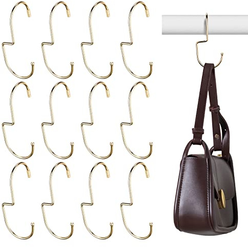 Queekay 12 Gancio per Borsa Organizzatore d'Armadio per Borsetta Portaborse in Metallo Organizer di Borse Salvaspazio e Organizer da Appendere con Design a Gancio Ritorto per Zaino (Oro Champagne)