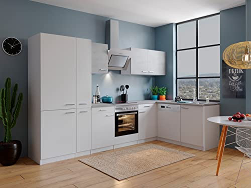 respekta Küche Küchenzeile Küchenblock Winkelküche Weiß Beton Malia 310 x 172 cm