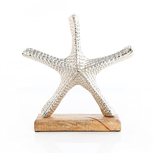 Logbuch-Verlag Großer Seestern Silber Holz Metall Geschenk Geburtstag maritim mediterran Deko 27 cm