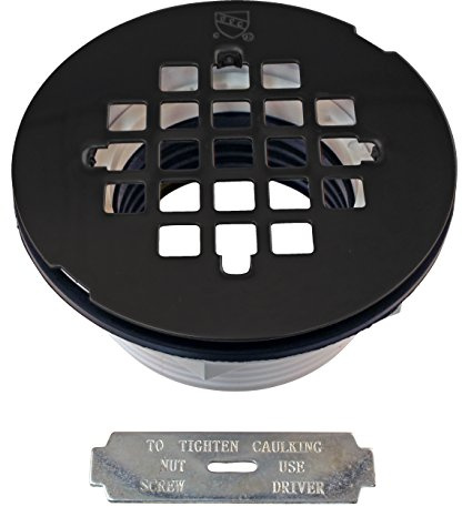 Westbrass A206P-62 2 No-Caulk PVC Compression Shower Drain with 4-1/4 Round Grid Cover, Matte Black