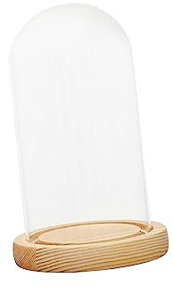 Campana Di Vetro Con Base in Legno, Cupola in Vetro Cloche Campana Base in Legno Rotondo Tavolo,Esposizione Centrotavola in Vetro Trasparente, per Artigianato Floreale,Oggetti D’antiquariato, 12x25 cm