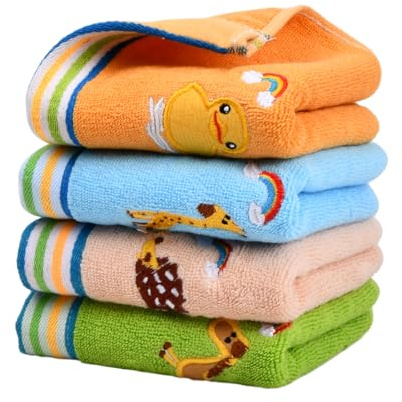 Roseyan Confezione da 4 asciugamani morbidi per il viso del bambino, asciugamani microfibra neonati (26 x 50 cm), strisce multicolore