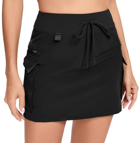 Timuspo Jupe de golf cargo à séchage rapide pour femme - Taille haute - Avec fermeture éclair et poches - Jupe de sport