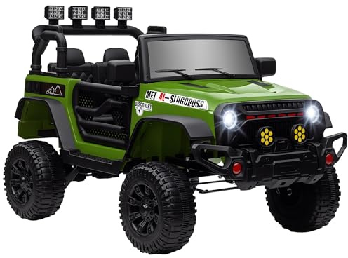AIYAPLAY Voiture électrique Enfants UTV avec télécommande 2,4G et 2 Moteurs 12 V, Buggy électrique Enfant, 3 Vitesses, Musique, klaxon, lumières LED, démarrage Lent et Roues suspendues, 3-5 Ans, Vert
