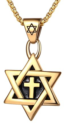 Flongo Collar Con Estrella Hombre: Colgante De Estrella De Seis Puntas De Acero Inoxidable Para Mujeres Y Hombres -Collar Con Cruz De La Estrella De David - Joyería Judía Israelí-Para Regalar