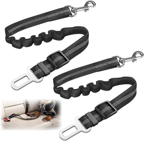 CQXSYTBN Cintura Sicurezza Cane Auto Set 2 Pezzi Regolabile 50-84 cm per Cani Piccoli e Medi Nero con Gancio Rotante 360° per Viaggi in Macchina