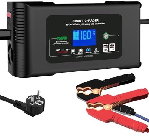 Haisito Chargeur de batterie de voiture P3648 36 V 18 A/48 V 13 A - Chargeur turbulent intelligent pour batteries au lithium LiFePO4, batteries plomb-acide (AGM Gel MF, etc.), caravanes, motos