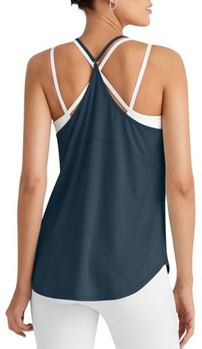 G4Free Workout Tank Tops for Women Lightweight Sleeveless Gym Sport Tops Y-Back Loose Fit Running Athletic Shirts(Navy,M)