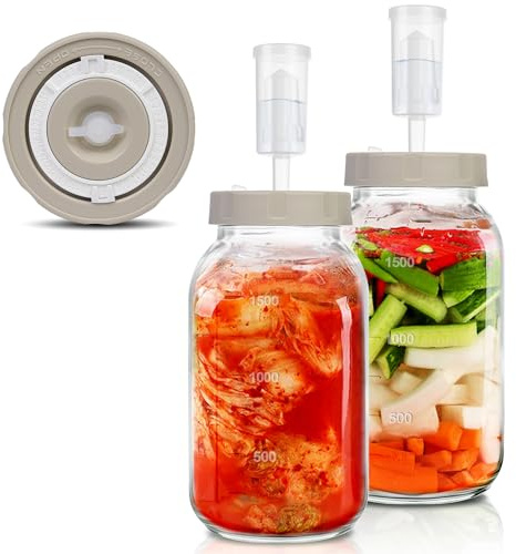 YUEYEE Jäsningsburk med Datumdisplay 2-pack 2L, Kimchi-container med Luftlås, Perfekt för Jäsning av Kimchi, Surkål, Surdegsstarter, Kefirburk med Lock