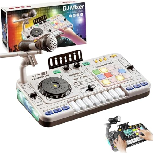 NEWFUN DJ-skivspelare för barn, mixerbord för barn, Bluetooth med justerbar mikrofon, lämplig för fester, interaktiv musikleksak, ljuseffekter med gradientljud, lämplig för barn från 3 till 12 år.