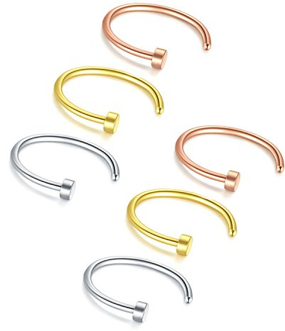 Briana Williams Anelli Naso Finto Hoop-20G 18G 16G Cerchio 6mm/8mm/10mm/12mm Anello Piercing Anulare Setto Orecchino Faux Corpo Piercing Gioielli 6 pezzi
