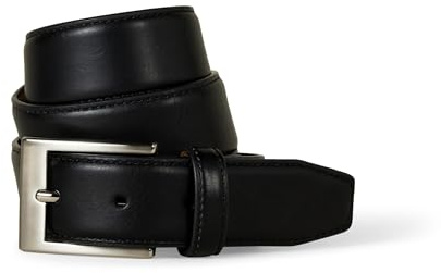 Amazon Essentials Cinturón de Piel, Estilo Clásico Hombre, Negro, 125