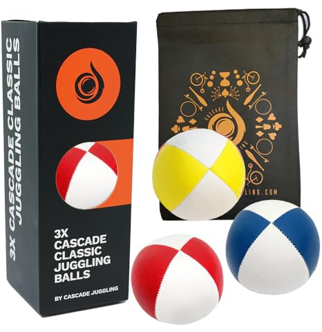 3 x Pro 115g Cascade Classic Juggling Balls - Thud Juggling Balls & Bag - Set of 3 Juggling Balls - Red,Blue,Yellow/White