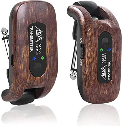 AKLOT Système de guitare sans fil Émetteur Récepteur Ensemble de 2,4 GHz de batterie au lithium rechargeable intégrée numérique pour basse de guitare électrique