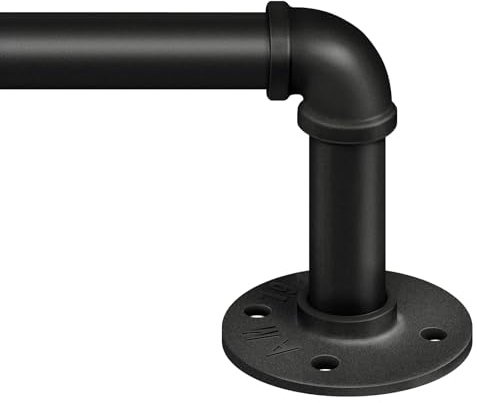 Zeerobee Curtain Rods for Windows 32 to 72, 1 Inch Industrial Wrap Around Black Curtain Rod, Indoor/Outdoor Room Divider Adjustable Drapery Pole, 32-72