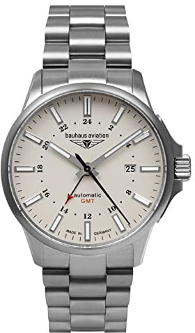 Bauhaus Aviation Herrenuhr mit Titan Glieder Armband Automatik GMT 10 ATM Saphirglas Datum 2868M-5