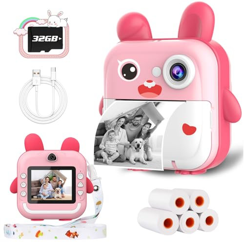 TOYOGO Sofortbildkamera für Kinder, 2,4 Zoll Bildschirm, 32G Digitaldruck Kamera, 1080P & 12 MP HD Dual Objektiv, 5 Rollen Papier, Geburtstag und Weihnachten Spielzeug Geschenk für Jungen und Mädchen