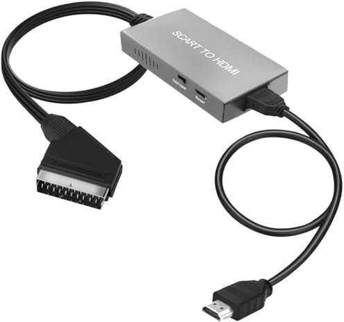 uhddadi Scart auf HDMI Konverter, Scart auf HDMI Adapter Video Audio Wandler HD 1080P mit HDMI Kabel, für HDTV STB VHS Xbox PS3 Sky DVD Blu-ray usw (Grau)