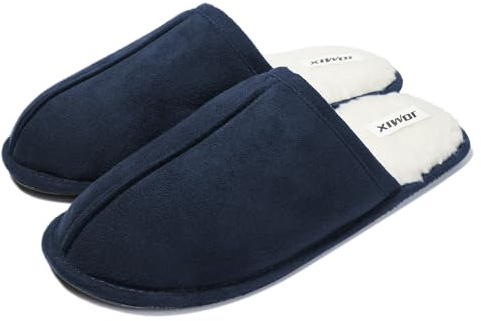 JOMIX Pantofole Uomo Invernali Ciabatte Peluche Calde da Casa Mule con Fodera in Pelliccia Sintetica Morbida Suola Gomma Antiscivolo Silenziosa Effetto Camoscio Comode e Leggere MU2432 Blu 45/46