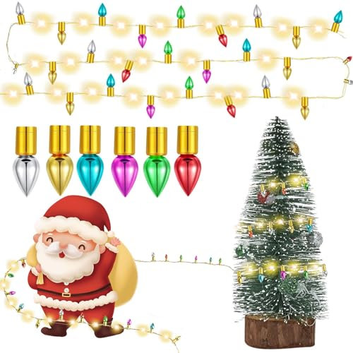 Mini guirlande lumineuse LED de Noël pour maison de poupée miniature - Accessoires de lutin - Décoration de Noël - Meubles - Lutin de Noël - Accessoires en plastique - Plusieurs modes d'éclairage