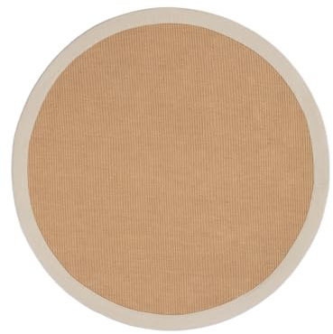 carpetfine Sisalteppich Naturfarbe Ø 80 cm handgewebt mit Bordüre aus Baumwolle in Creme | Moderner Rutschfester Flachgewebe Teppich Uni aus Naturfasern für Wohnzimmer, Schlafzimmer