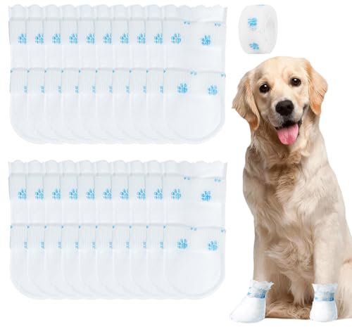 20pcs Disposable Dog Shoes, Dog Boots for Injured Paws Waterproof with Bandage, Disposable Dog Socks Paws Stop Licking for Dogs Paw Bandage Cover Indoor & Outdoor Walking