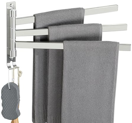 SAYAYO Toallero Cepillado Toalleros de Baño de 3 Barras Colgador Toalla Baño Acero Inoxidable Toallero con Gancho para Baño y Cocina, Giratorio 180°, Instalación de Tornillos