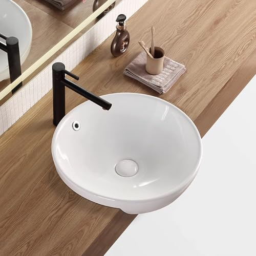 Drop in Bathroom Sink, Porcelain Small Corner Washbasin Round Countertop Art Basin Ceramic Vanity Sinks for Hotel Balcony Powder Room