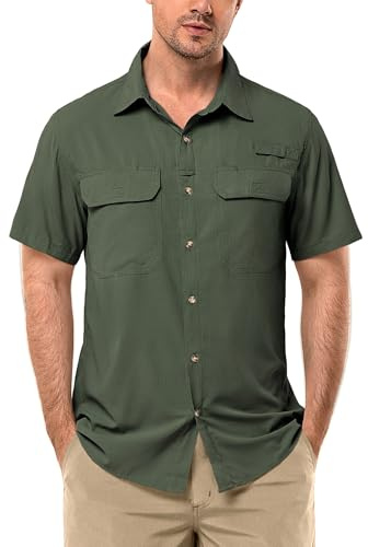 33,000ft Men's UPF 50+ UV Protection Short Sleeved Shirts Quick Dry Button Down Shirts Cooling Hiking Shirt for Travel Safari Fishing