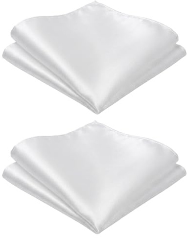 WORUIB 2 Pcs Pocket Squares for Men, White, Classic White Pocket Square, Formal White Handkerchief, Mens Handkerchiefs, Set of Two 23x23 cm Silk Pocket Squares for Men