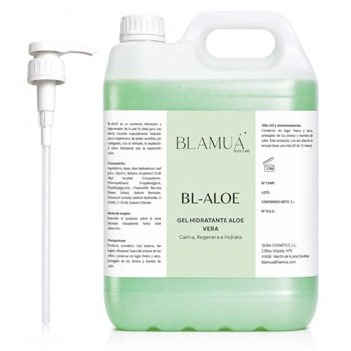 Gel Aloe Vera Hidratante BLAMUA 5L – Calma, Regenera e Hidrata la Piel irritada y Sensible – Uso Diario post-Depilación, después del Afeitado y Exposición Solar