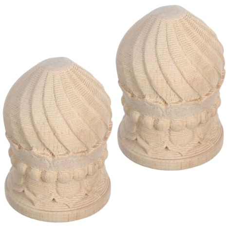 COLLBATH Adornos de Madera para Cercas, 2 Remates de Piña Tallados a Mano, Redondos sin Terminar para Uso en Exteriores E Interiores