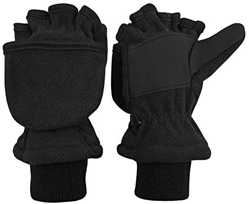 N'Ice Caps Kids Fingerless Glove Mitten Converter Winter Warm Thinsulate Lined (6-8 Years, Black Solid)