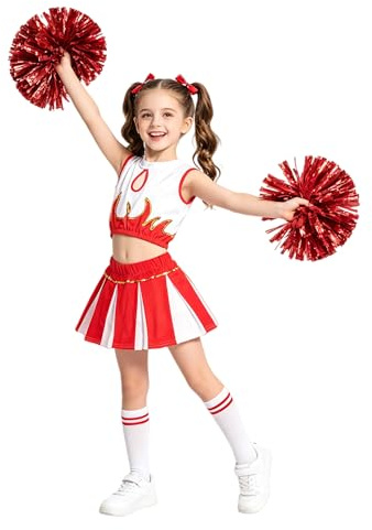 LOLANTA Costume de Cheerleader pour Filles Déguisement Uniforme de Pom-pom Girl(rosso,6-7 ans,taille du tag 130)