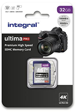 Integral 32GB SD Card 4K Ultra-HD Video Premium High Speed Memory Card SDXC Up to 100MB/s SDXC V30 UHS-I U3 Class 10 SD Memory Card, Black