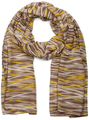 styleBREAKER Damen Schal mit bunt überlappendem Streifen Muster, leichtes Tuch, Stola 01016205, Farbe:Braun-Beige