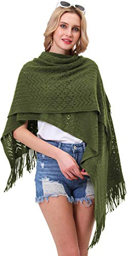 soul young Chale Femmes Tricot Gilet Poncho, Cape Grande Soiree Taille Cardigan Kimono Wrap Pashmina(Taille unique,Armée verte)