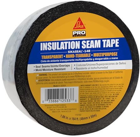SIKA SikaSeal-148 Insulation Seam Tape - Clear, Multipurpose, Hand-Tearable Acrylic Adhesive - Indoor/Outdoor Use, UV Resistant, Moisture & Mold Resistant, 2-in x 164 ft