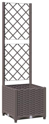 vidaXL Jardinera con Enrejado Macetero Soporte Caja Plantador Flores Plantas Jardín Patio Terraza Balcón Decoración PP Marrón 40x40x136 cm