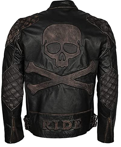 MAXDUD Veste en cuir noir pour homme avec tête de mort en relief