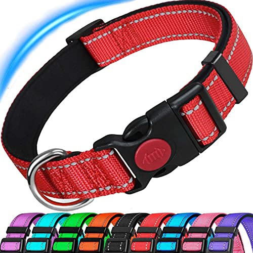 ATETEO Reflective Dog Collar with Safety Locking Buckle and Soft Neoprene Padded, Adjustable Durable Nylon Puppy Collar for Medium Large Dogs,Red,L: 17.7-27.5 Inch