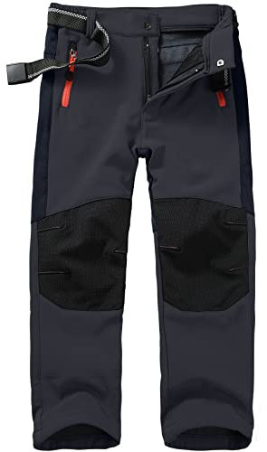 yeyity Kinder Softshellhose Skihose Gefüttert Cargohose Wasserdicht Thermohose Jungen Mädchen Schneehose Winter Outdoorhose Wanderhose(16010,Grey,XXL)