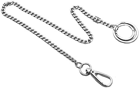 PLABBDPL Schlüsselanhänger mit langer Kette für Geldbörse, Hosenkette aus Edelstahl, silberne Gliederkette für Damen und Herren, mit Karabinerhaken und Ring