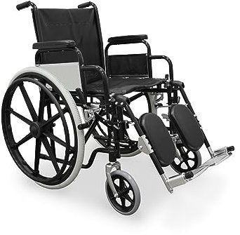 WELLCORE - Sedia a rotelle con poggiapiedi sollevabili e ribaltabili fino a 90°, pieghevole, acciaio, leggero, semovente, schienale e seduta in ecopelle, ruote massicce, freni a mano