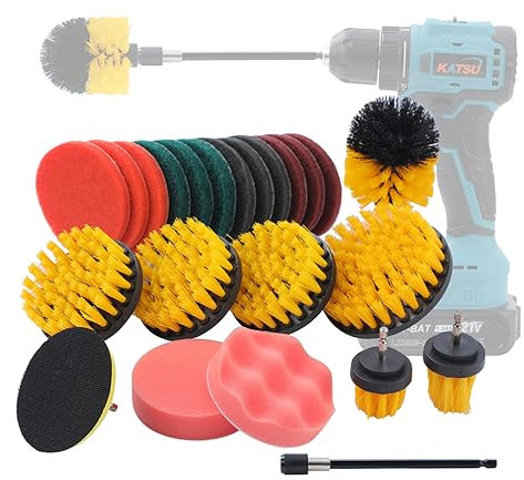 TOPWAY Cepillo para Taladro 23 Piezas Cepillo para Tapicería Taladro Eléctrico Cepillo de Limpieza Kit para Limpiar Llantas de Coche, Bañera, Azulejos, Cocina, Piso, Esquinas y Parrilla
