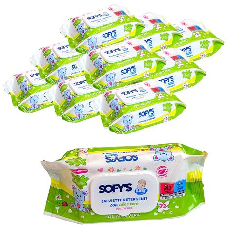 DETERMONDO 864 Salviette Neonato Igienizzanti Umidificate e Profumate all'Aloe Senza Alcool, Ideali come Detergenti Cambio Pannolino, Viso e Mani, Pacco Scorta 12 confezioni da 72 Salviettine